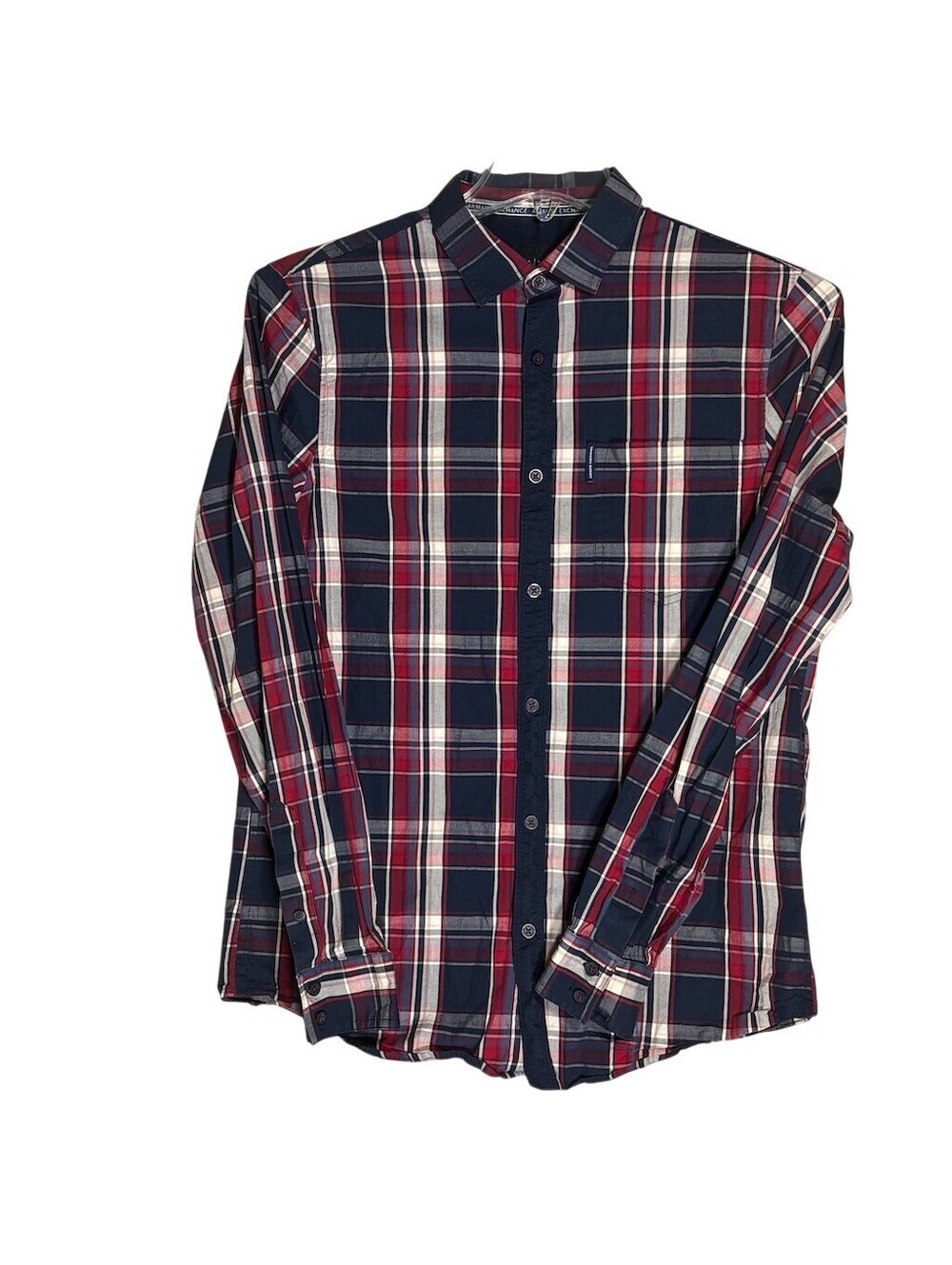 Armani Exchange Men's Plaid Button- down Shirt Long Sleeve Navy Red White M